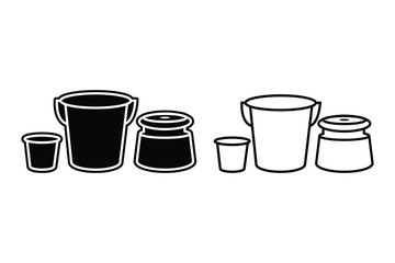 Bucket silhouette art vector with line art on white background