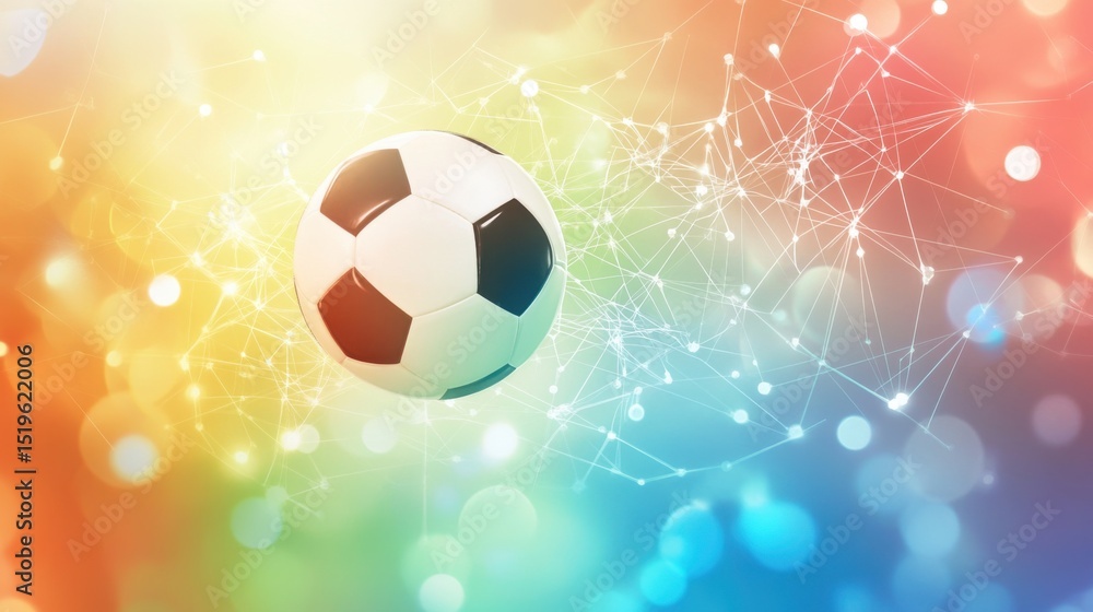 Poster futuristic soccer concept with vibrant bokeh and connecting digital network