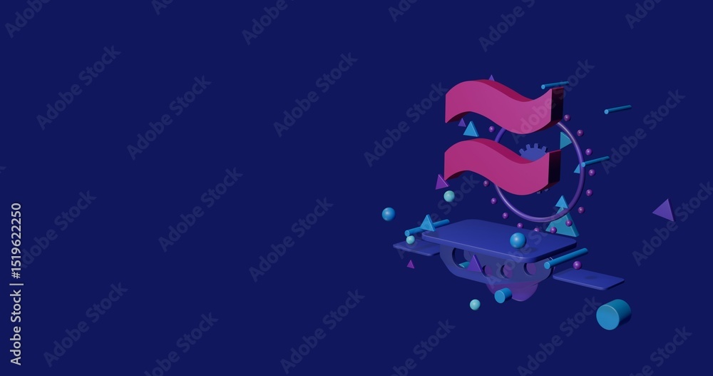 Aufkleber pink approximately equal symbol on a pedestal of abstract geometric shapes floating in the air. abst