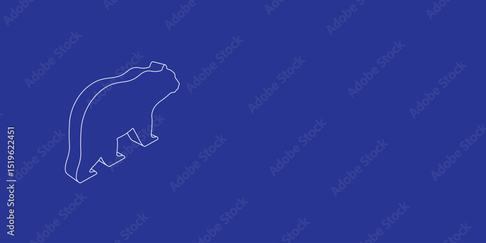 Poster the outline of a large bear symbol made of white lines on the left. 3d view of the object in perspec