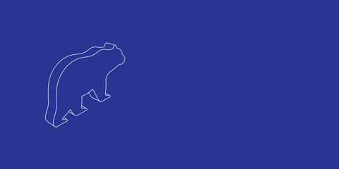 The outline of a large bear symbol made of white lines on the left. 3D view of the object in perspective. Vector illustration on indigo background