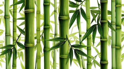 Obraz premium A bamboo forest background with dense green leaves and lush, tall bamboo stalks