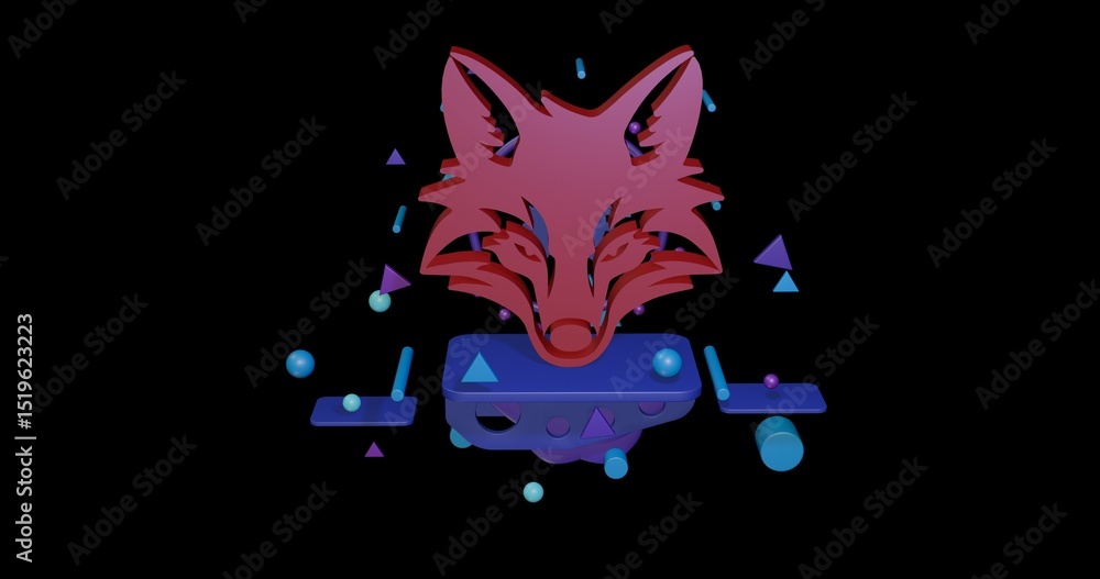 Aufkleber red fox's head symbol on a pedestal of abstract geometric shapes floating in the air. abstract conce