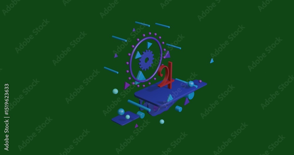 Poster red jupiter astrological symbol on a pedestal of abstract geometric shapes floating in the air. abst
