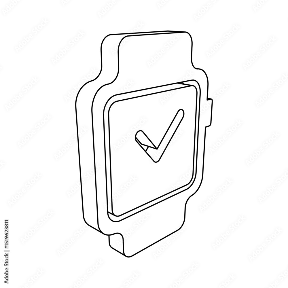 Poster the outline of a large smart watch symbol is made with black lines. 3d view of the object in perspec