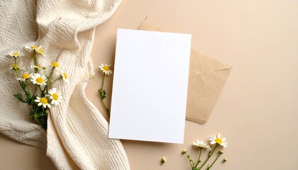 Blank Card Mockup with Daisies and Envelope