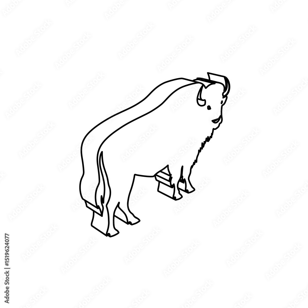 Poster the outline of a large buffalo symbol is made with black lines. 3d view of the object in perspective