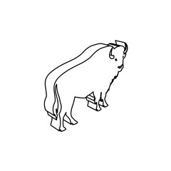 The outline of a large buffalo symbol is made with black lines. 3D view of the object in perspective. Vector illustration on white background