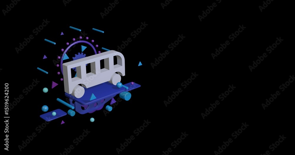 Poster white bus symbol on a pedestal of abstract geometric shapes floating in the air. abstract concept ar