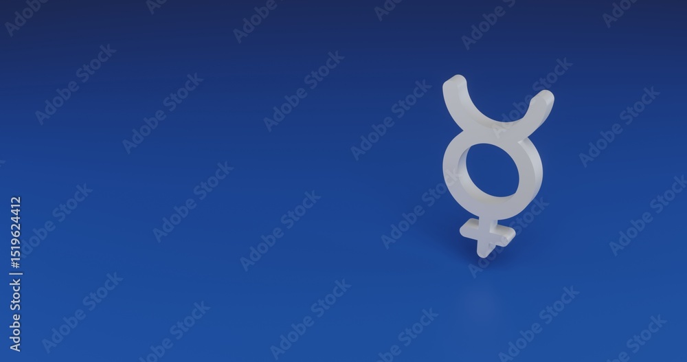 Poster isolated realistic white astrological mercury symbol with shadow. located on the right side of the s