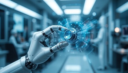 Futuristic Doctor with Robotic Hand and Lens Device