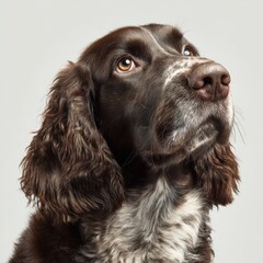 Boykin Spaniel portrait dignified pose sharp fur texture white background
