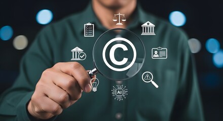 Examining Copyright Law Intellectual Property Rights Protection Magnifying Glass Legal