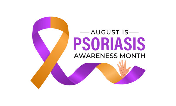 Psoriasis Awareness Month. Raise awareness. Medical concept. Symptoms include red, flaky skin patches covered in silvery scales. Creating for web banner, cards, prints, social media, poster. Vector.