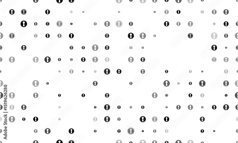 Poster seamless background pattern of evenly spaced black keyhole symbols of different sizes and opacity. i