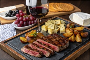 Argentinian Steak Set (Grilled steak + roasted potatoes + red wine + cheese board)