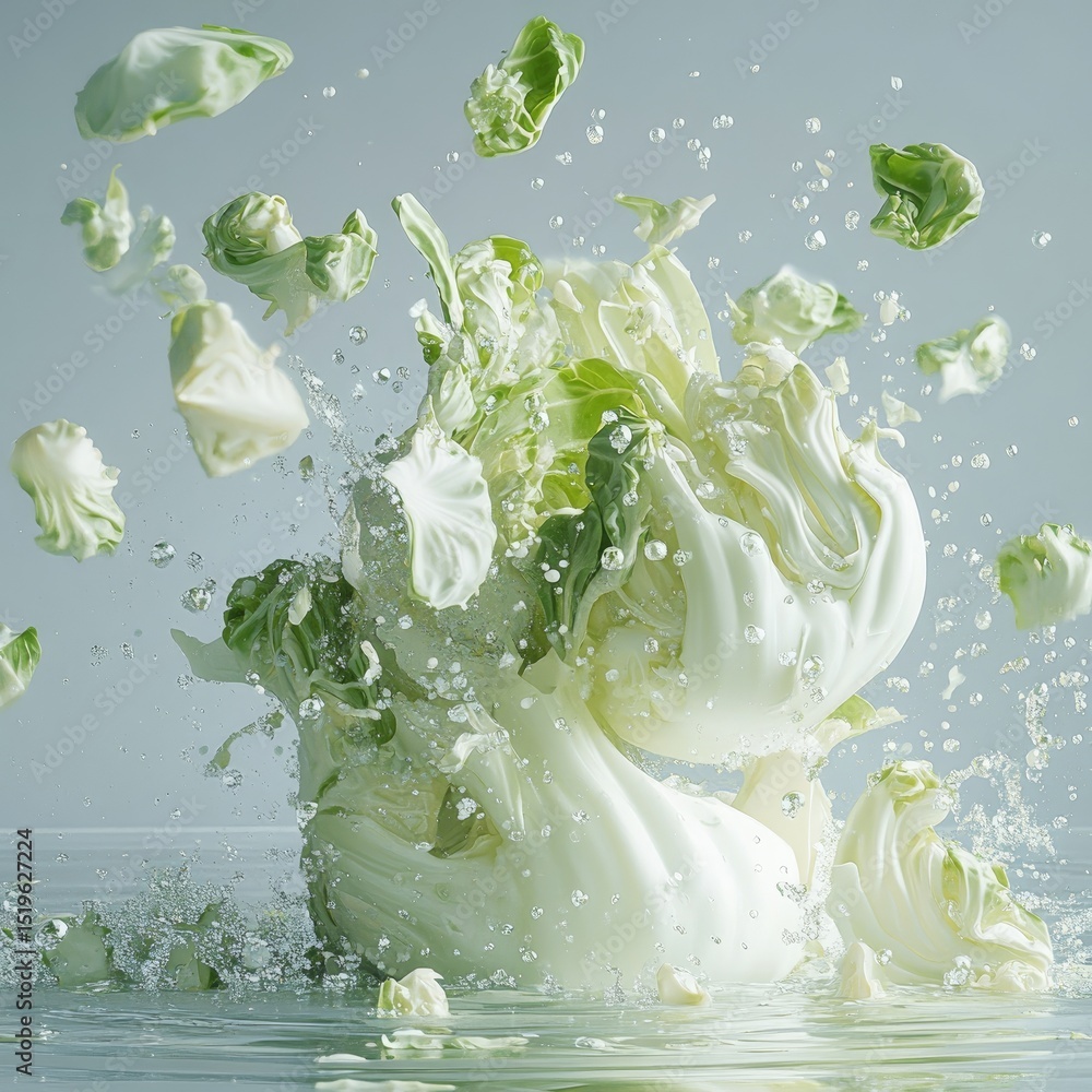 Poster cabbage chunks bursting out in every direction create dynamic splash of freshness and vitality, show