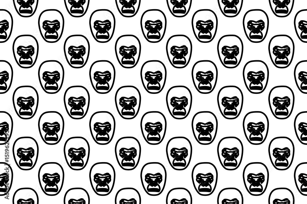 Aufkleber Seamless pattern completely filled with outlines of gorilla heads. Elements are evenly spaced. Illustration on transparent background