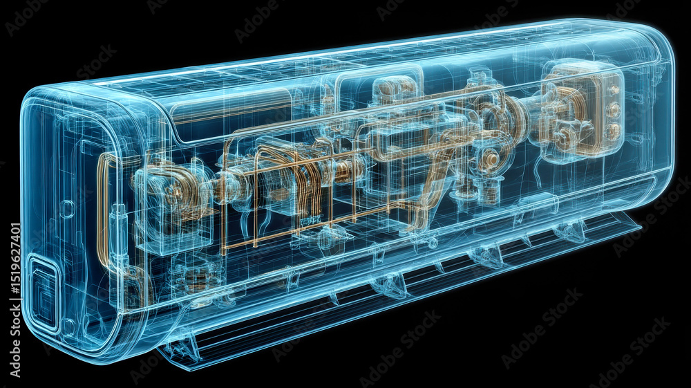 Poster Transparent mechanical device showcasing intricate components