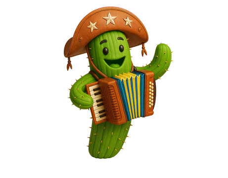 Cactus 3d realisa -  Cactus Playing Accordion in Traditional Northeastern Hat