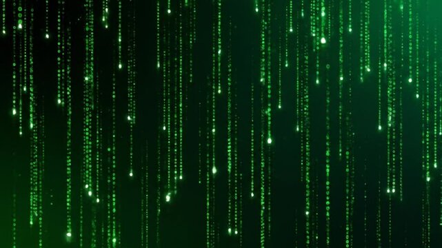 Abstract digital binary code raining down a dark background