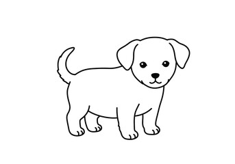 Fototapeta premium Puppy drawing. It is a black and white outline image of a puppy, a cute and adorable young dog. Vector sketch line art draw.