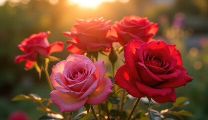 Fototapeta premium Stunning Roses in Golden Sunset Light