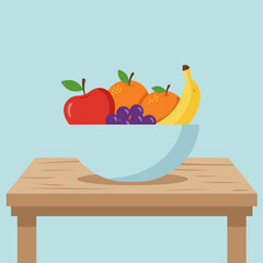 A vibrant bowl of assorted fruits including apples, oranges, grapes, and bananas