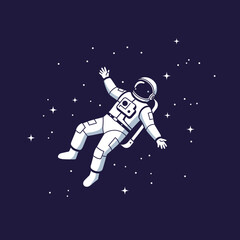 Astronaut floating in the vastness of space, surrounded by stars and cosmic elements