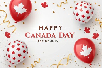 Fototapeta premium Happy canada day celebration with balloons and confetti