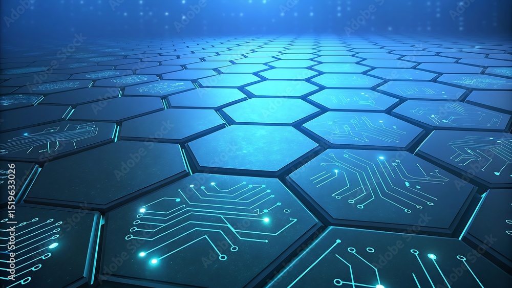 Poster technology circuit board hexagon pattern abstract blue