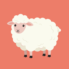 Cartoon sheep standing against a coral background, ideal for children's illustrations