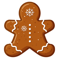 A festive gingerbread cookie adorned with snowflake decorations, ideal for holiday themes