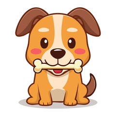 A cute cartoon dog holding a bone in its mouth