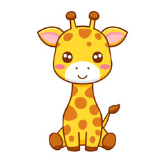 A cute cartoon giraffe is sitting