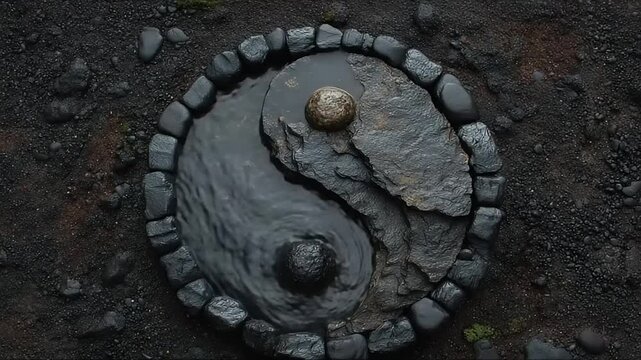 Yin Yang stone design in a natural setting