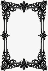 Enhance your designs with this elegant vertical ornate frame, featuring intricate black scrollwork and classic baroque detailing, perfect for sophisticated invitations, certificate borders, or regal a