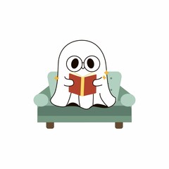 Cute Ghost Reading a Book