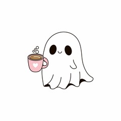 Cute Ghost Enjoying a Cup of Coffee