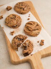 Chocolate chip cookies on white background