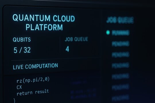Quantum Cloud Platform Display with Qubits and Job Queue Status for Advanced Computing