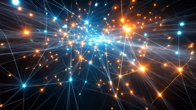 Abstract network of luminous points and lines