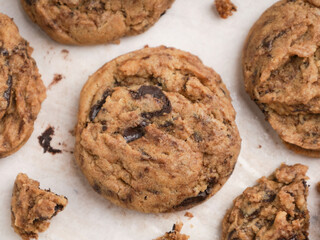 Chocolate chip cookies on white background