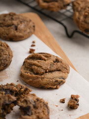 Chocolate chip cookies on white background