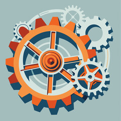 Obraz premium Interlocking gears in bright orange and blue vector design