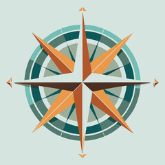 Compass rose in flat geometric style with teal and orange