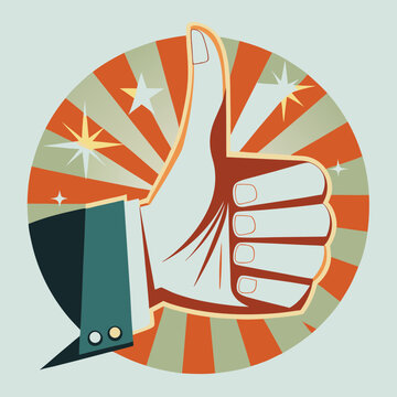 Thumbs up hand with stars in bold retro vector design