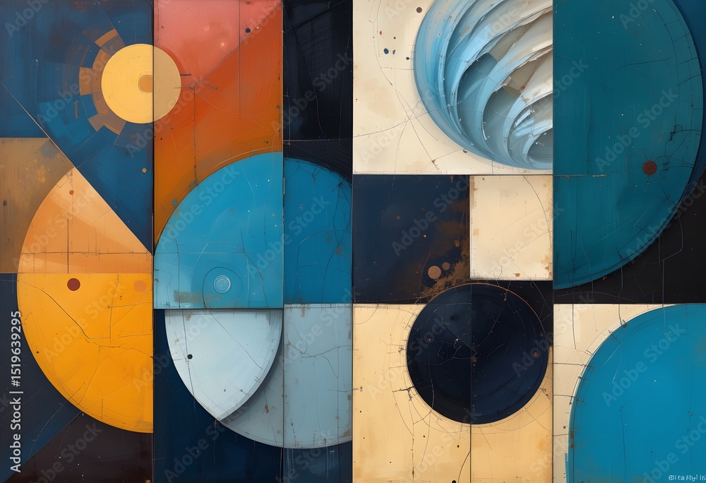 Poster abstract geometric composition featuring simple shapes for modern design projects, clean lines, colo