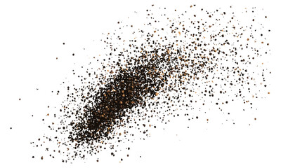 Scattered black ground pepper, spice flying isolated on white background, cooking flavor, culinary herb, seasoning texture, clipping path, vector illustration. © aura studio