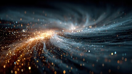 Abstract cosmic environment: rain of stardust falling into infinite black